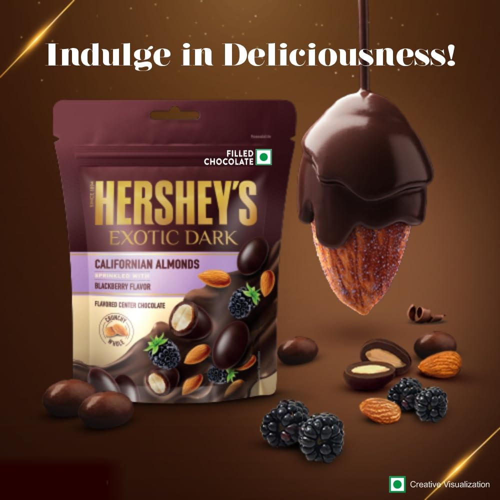 Hersheys Exotic Dark Chocolate Californian Almond Sprinkled with Blackberry Flavor 30g 2 Packets INDIAN. 