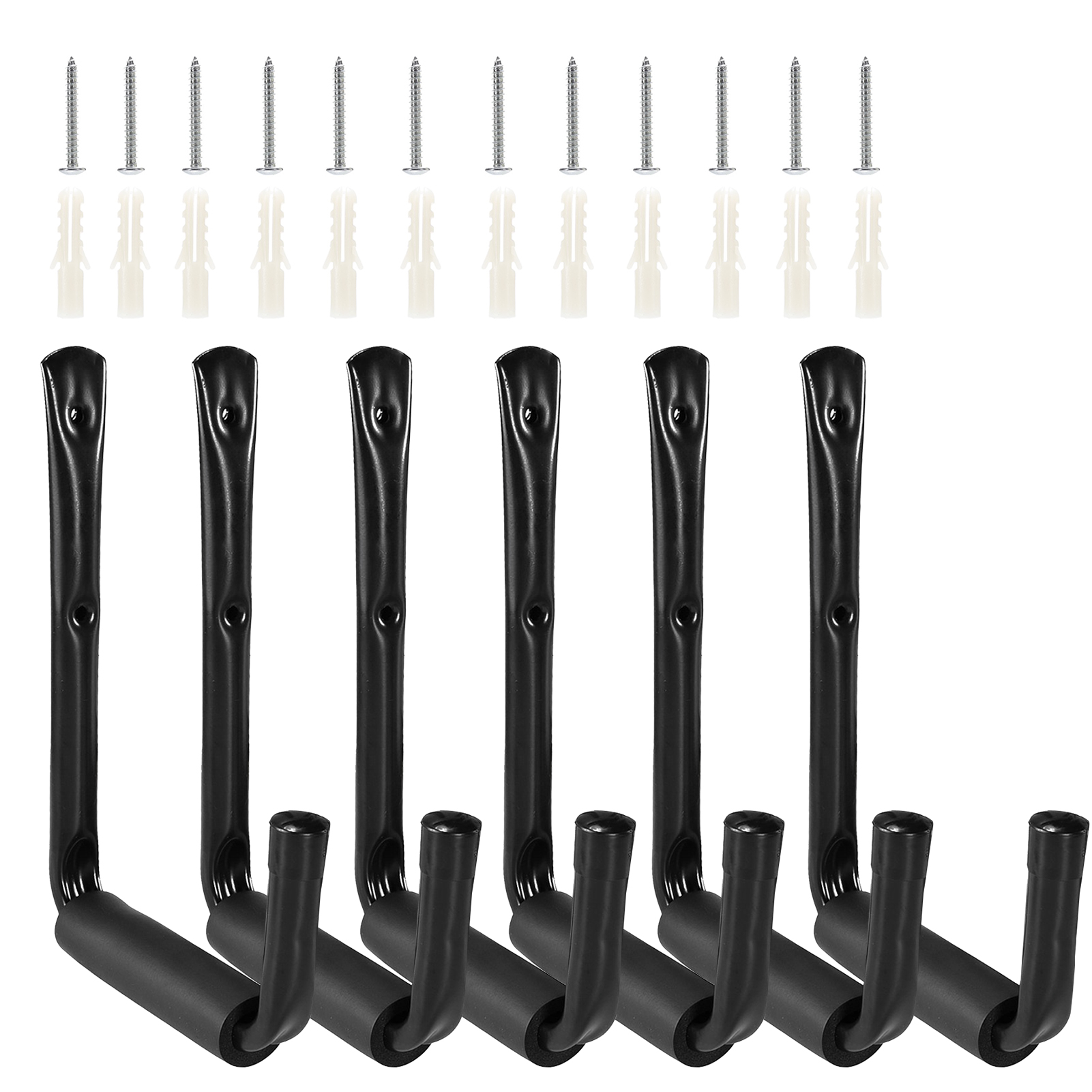 Heavy Duty Garage Hooks Storage Utility Hooks Wall Mounted Kayak Hooks Hangers Organizer with Screws and Wall Anchors (6Pcs Black Small J Hook). 