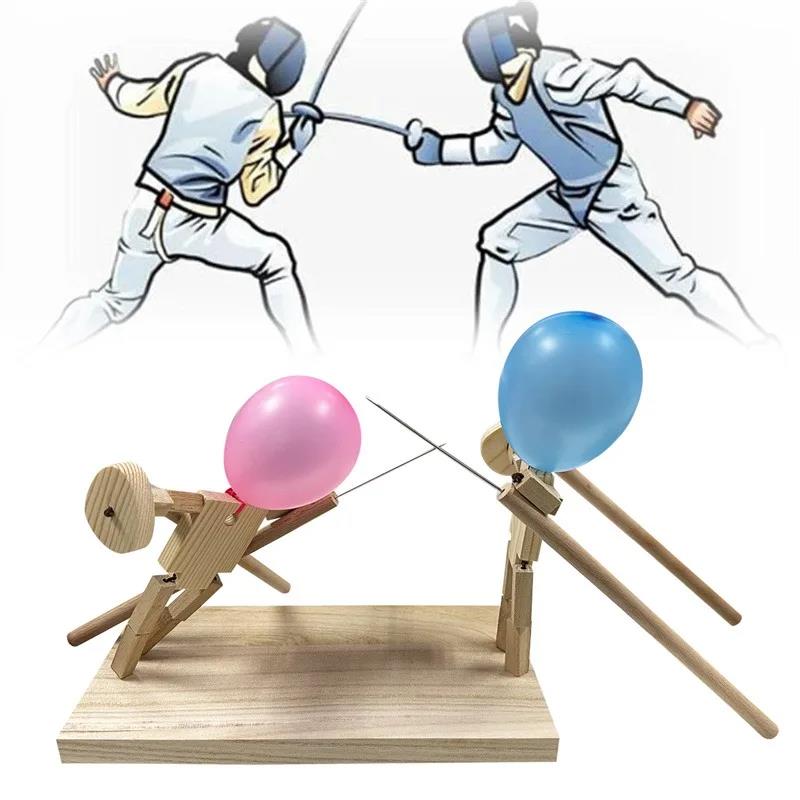 Balloon Bamboo Man Battle Handmade Wooden Fencing Puppets Wooden Bots Battle Game Two-Player Fast-Paced Balloon Battle Game. 