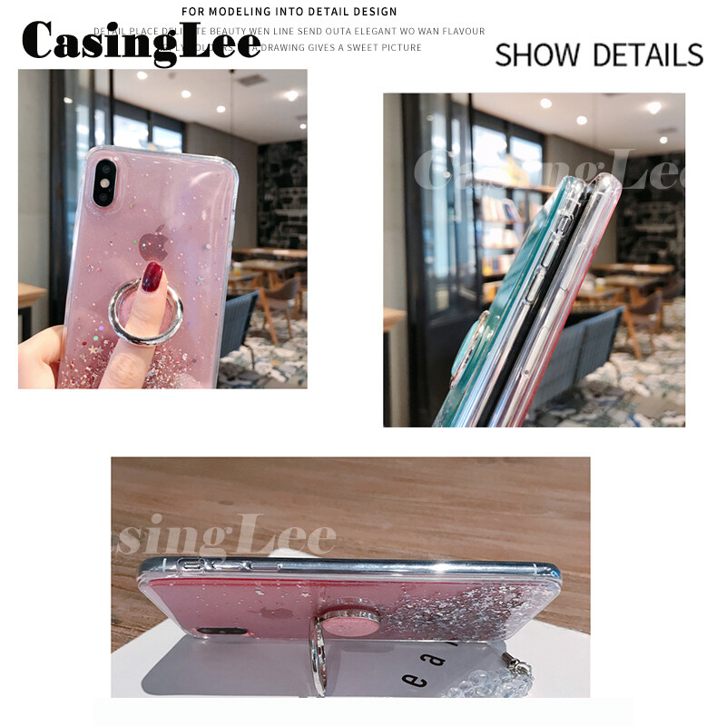 Casinglee for Samsung Galaxy A03 Core case Shiny Ring Glitter Soft Transparent Holder Stand Back cover with String for Samsung A03 Core Phone cases cover Stars Moon Girls For girls and Boys. 