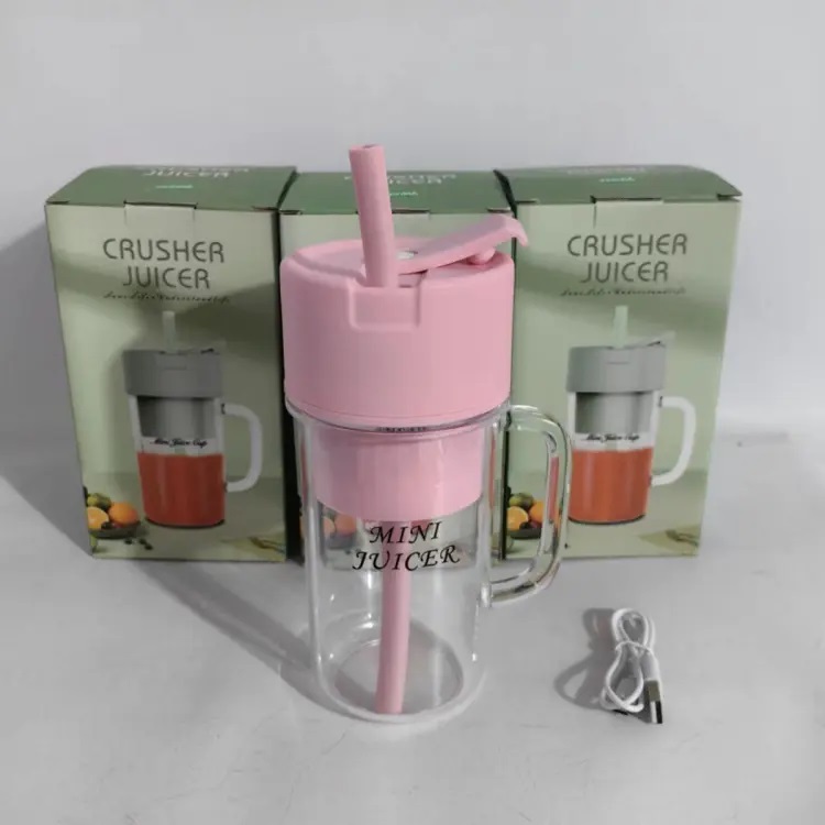 Electric Juicer Mini Portable Blender Fruit Mixers Extractors Multifunction Juice Maker Machine Blender with Straw Pink. 