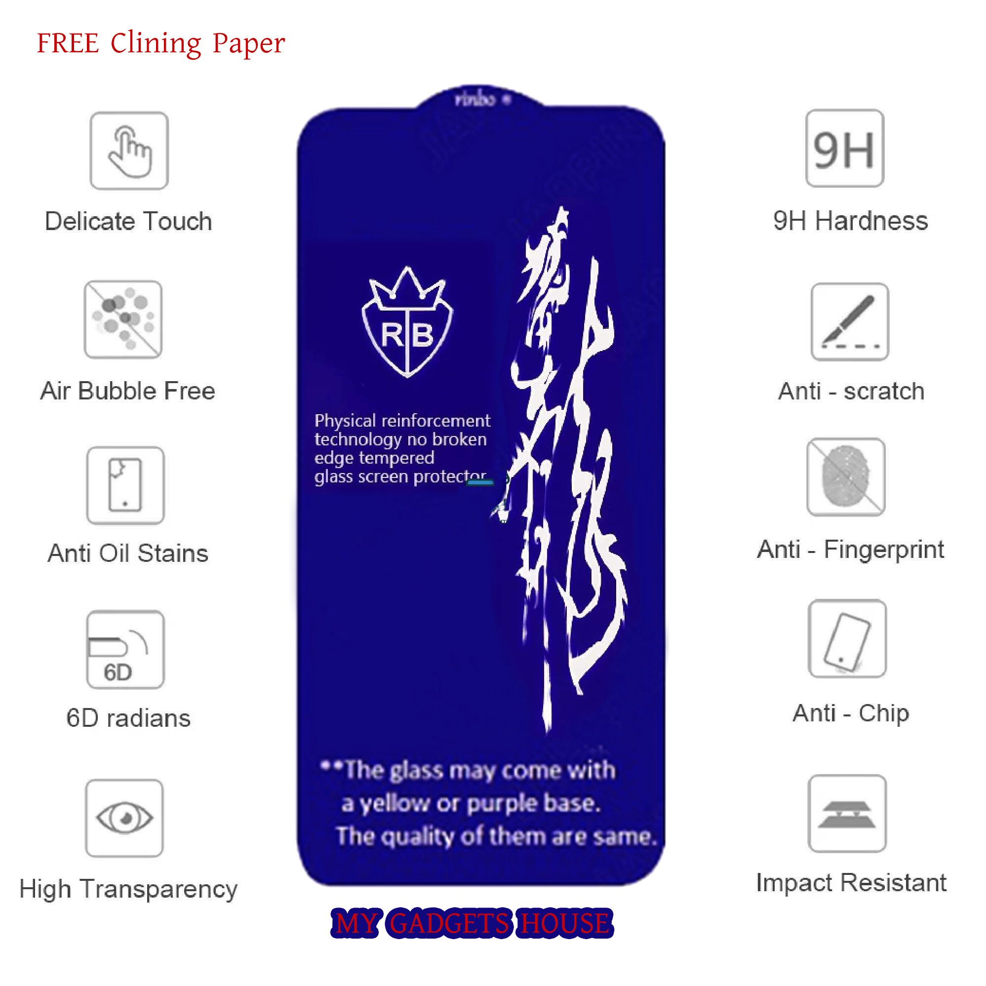Rainbow Premium Full Screen Protector For Redmi Note 7 / Note 7 Pro / Note 7s Protective  Glass. 
