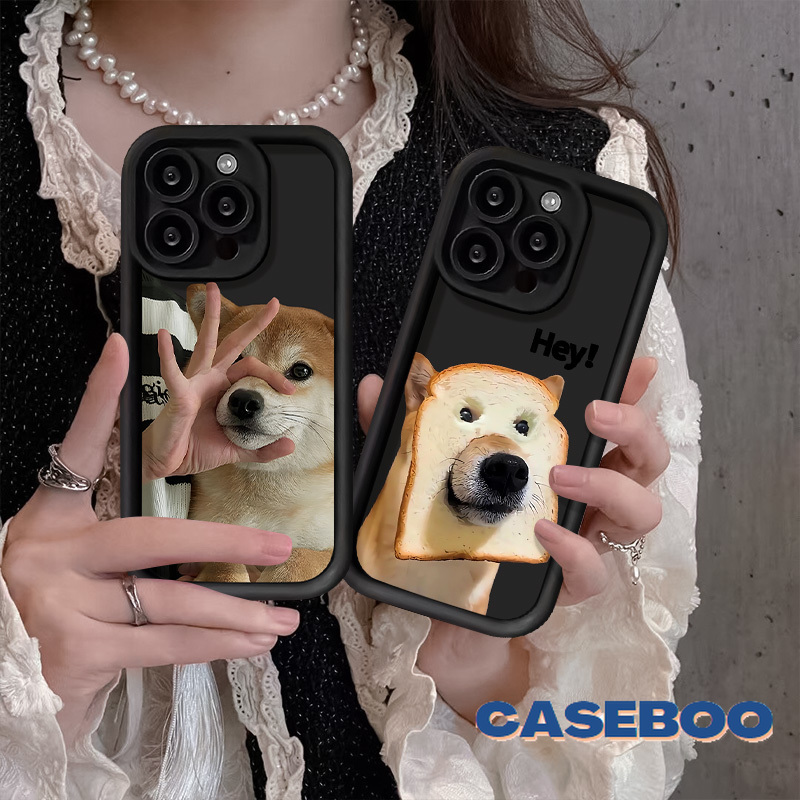 Trendy Fashion Whimsy Lovely Bread Dog Case for Oppo A78 A16 A77 A18 A7 A76 A15 A17 A58 A38 A12 A96 A74 A5s A98 A3s A9 A52 A77s A16s A55 A17k A31 A54s A53 Reno 8T 4 5F Angel Eyes Soft Couples Cover