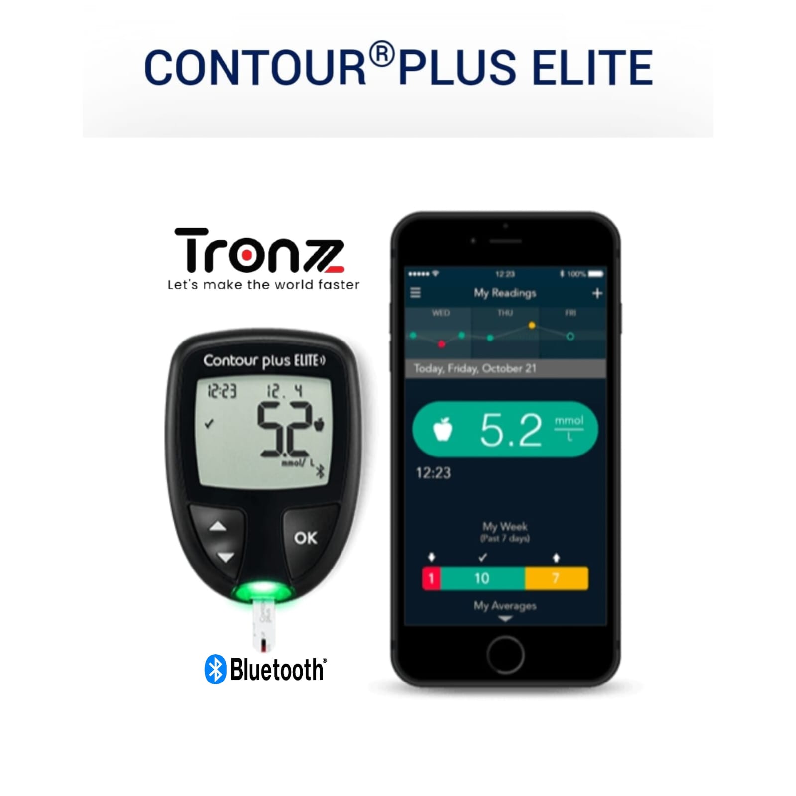 Latest BT Apps Version Contour PLUS ELITE Glucose Meter with Highly accurate and Most reliable Blood Sugar Machine and 25 Pcs Strip Bundle Offer by TRONZZ | Lifetime Brand Warranty by Square Pharmaceutical Ltd. / TRONZZ.com. 
