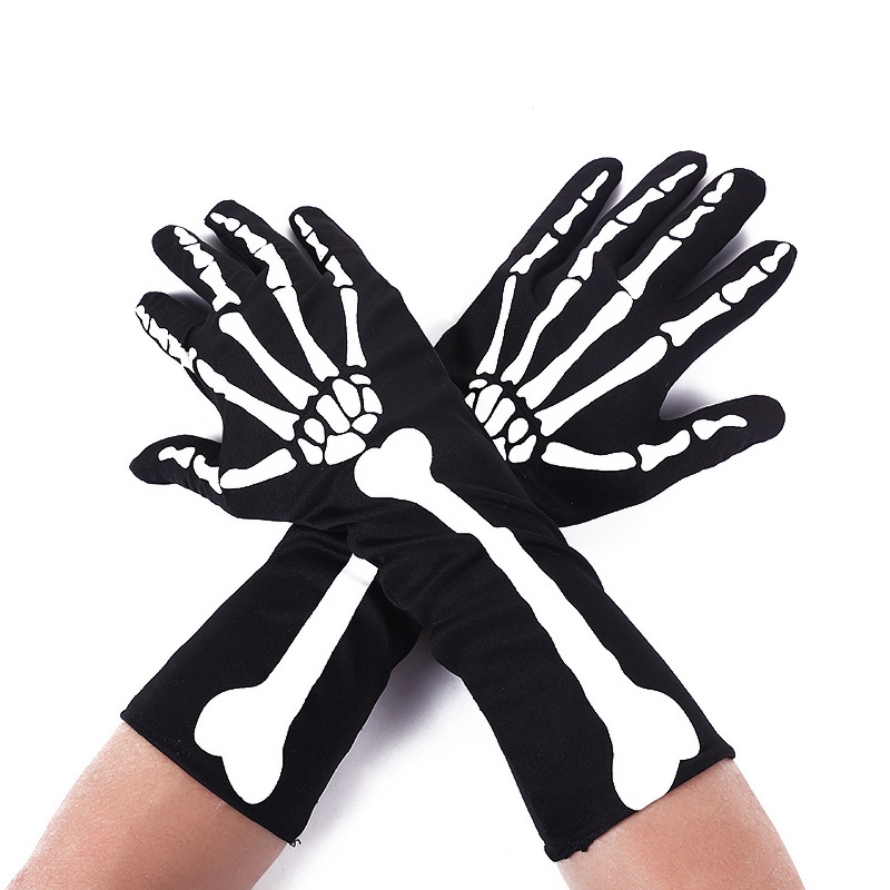 2 Pairs Halloween Skeleton Gloves with Skeleton Arm Sleeve Gloves. 