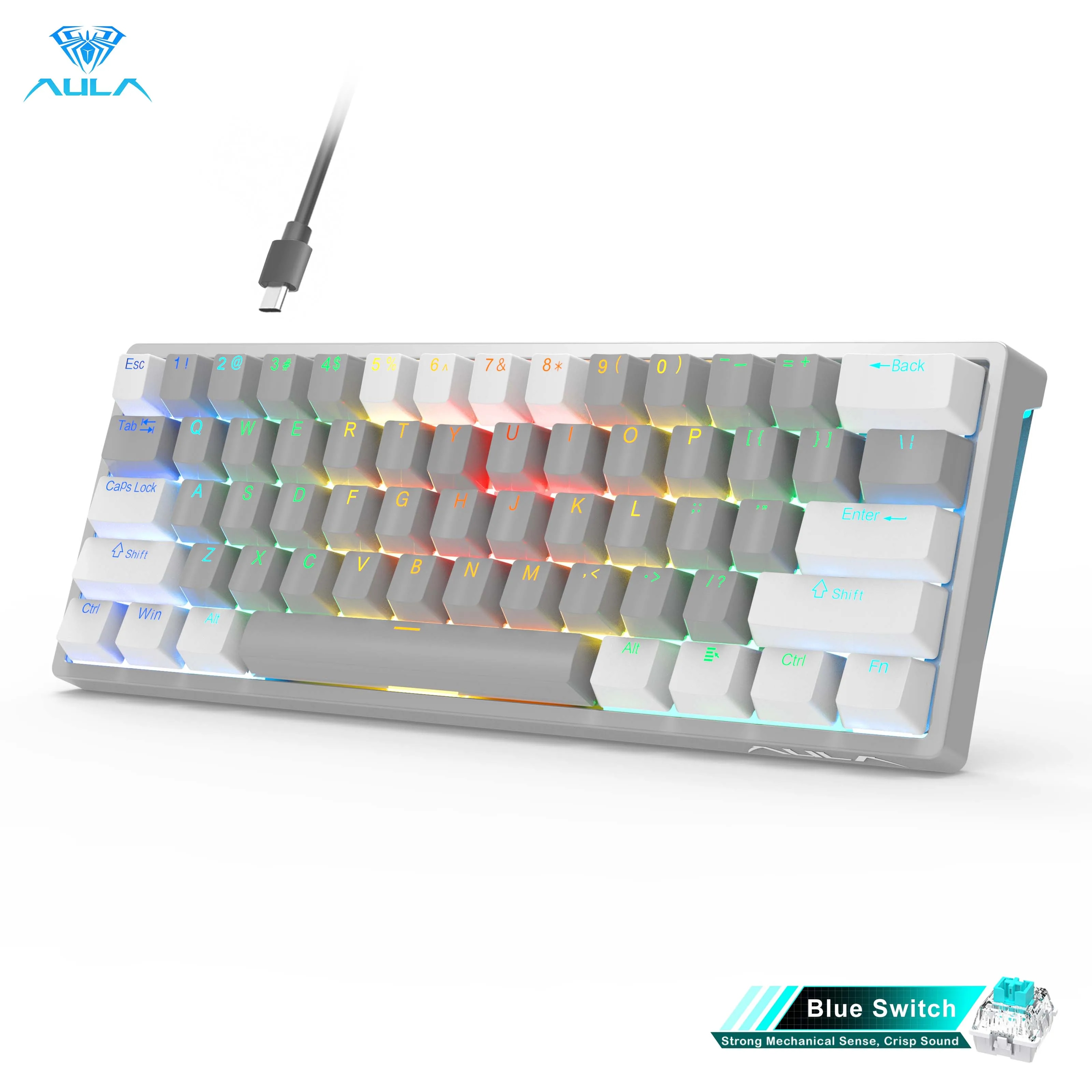 AULA F3261 Mechanical Gaming Keyboard Macro Keyboard Hotswap Gamer Keyboard for Tablet 60 Percent Layout RGB Red Switch. 