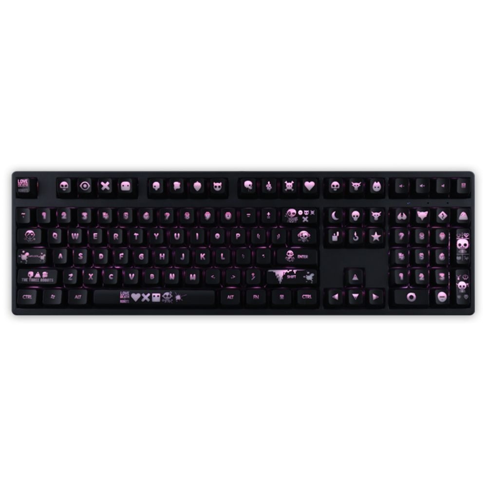 Love Death And Robots Keycaps OEM Profile For Mechanical Keyboard DYE-SUB Cute Letter Transparency Backlight 104 Key Caps Set. 