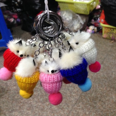 Little Fox Lady Cute Fur Mink Fur Bag Pendant Accessories Car Key ChainReal Hair Mobile Phone Charm. 