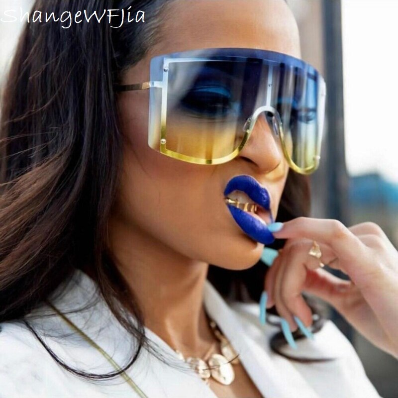 【happy one】purpleBig Square Frame Women Colorful Personality Trend Gradient Sun glasses Men Yellow Oversized Eyewear. 