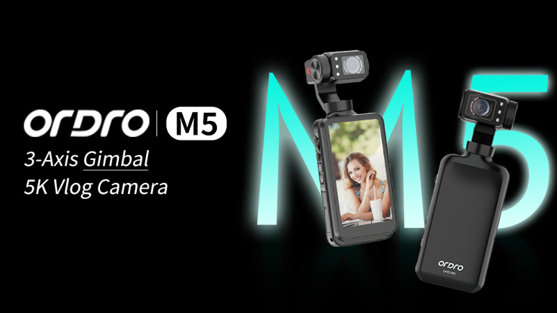 Ordro M5 5K Vlog Handheld Camera 3.5-inch Rotating Touch Screen, 3-axis Gimbal Stabilization, Face Tracking, 120-degree Wide Angle, Long-lasting Battery, Infrared Night Vision, Slow Motion with 12 MONTH WARRANTY. 