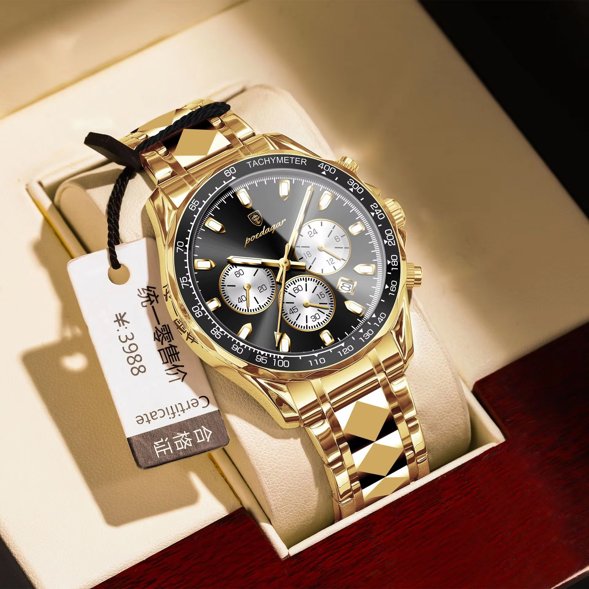 POEDAGAR 815 brand sports waterproof luminous date chronograph stainless steel quartz men's watch. 