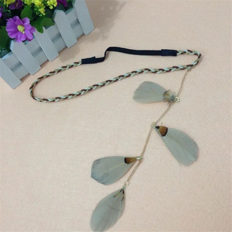 【beauty code store】Bohemian Style Indian Feather Headband Headdress Hair Rope Headwear Tribal Handmade Hair Women 10. 