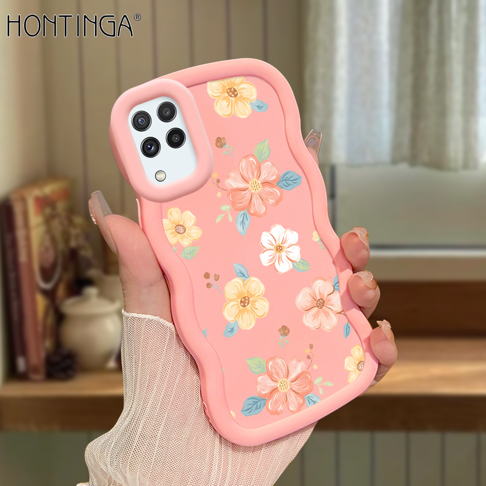 Hontinga for Samsung A22 4G M22 Back Cover Beautiful Flowers Pattern Luxury Phone Cover Soft Silicone Macaron Wave Mobile Case