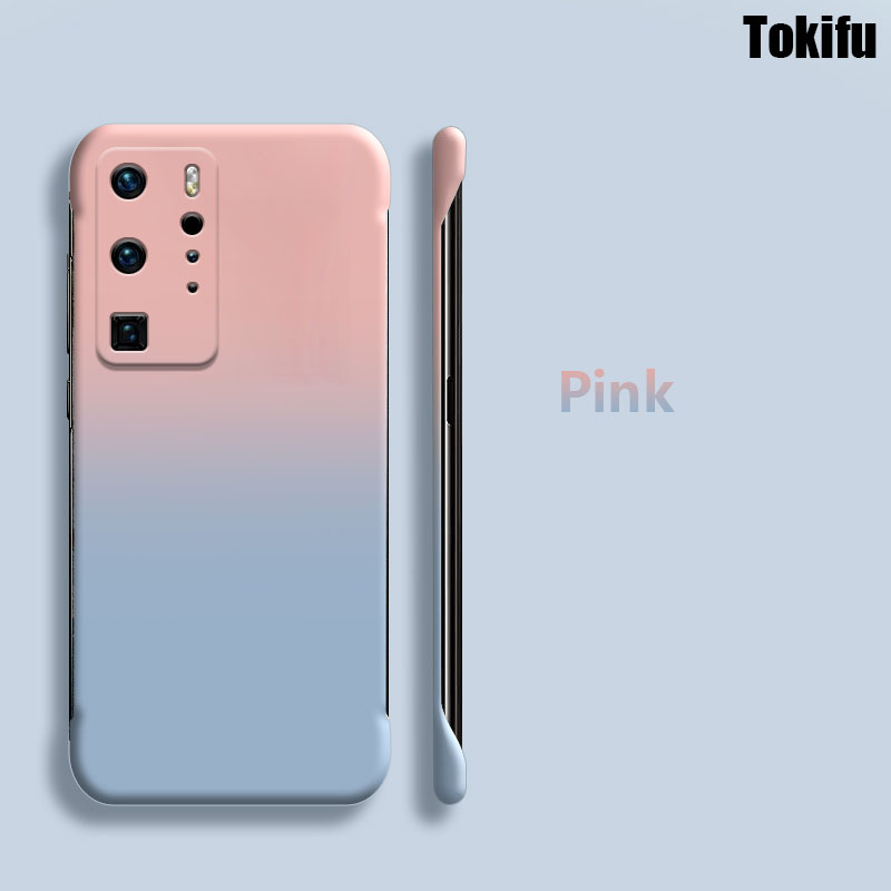 Tokifu For Huawei P40 P40 Pro Macaron Swoosh Gradient Colour Blocking Bezel-less Protective Case Slim Heat Dissipation PC Hard Case