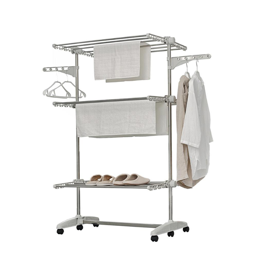 Home Creations 2 Poll Three Layer Cloth Drying Stand Floor Cloth Dryer Stand and Adjustable Folding Wheel Cloth Drying Stand & Rack. 