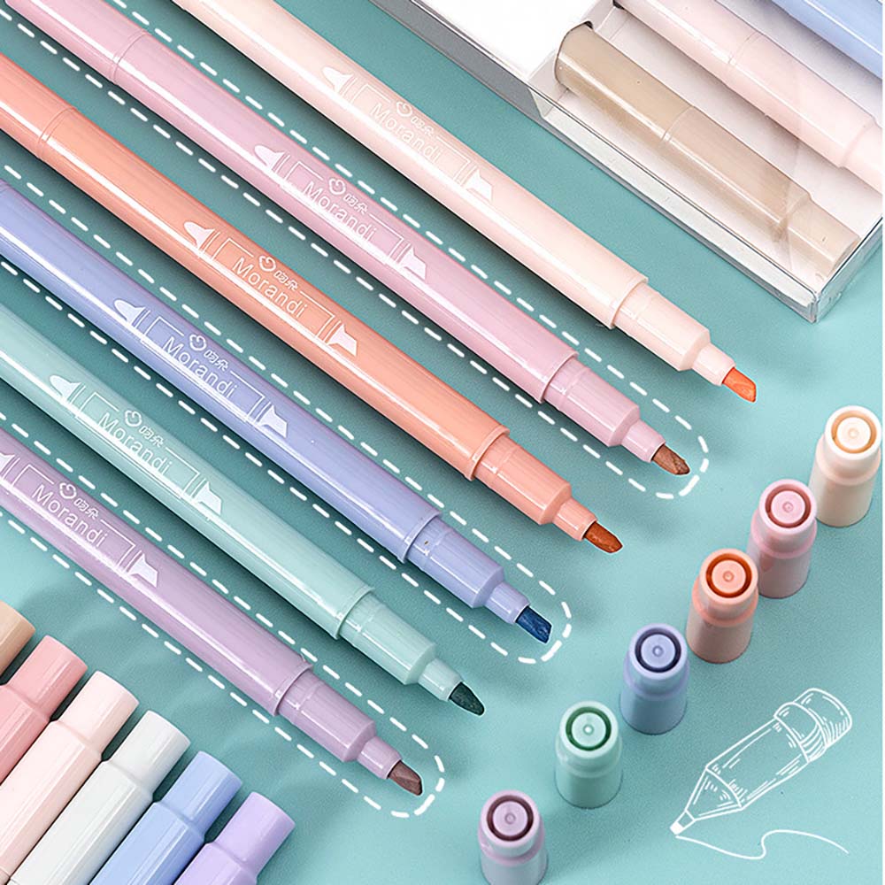 6 Colors Highlighters Dual Tip Highlighter Pen Brush Pen Eye Protection Marker School Supplies Stationery. 