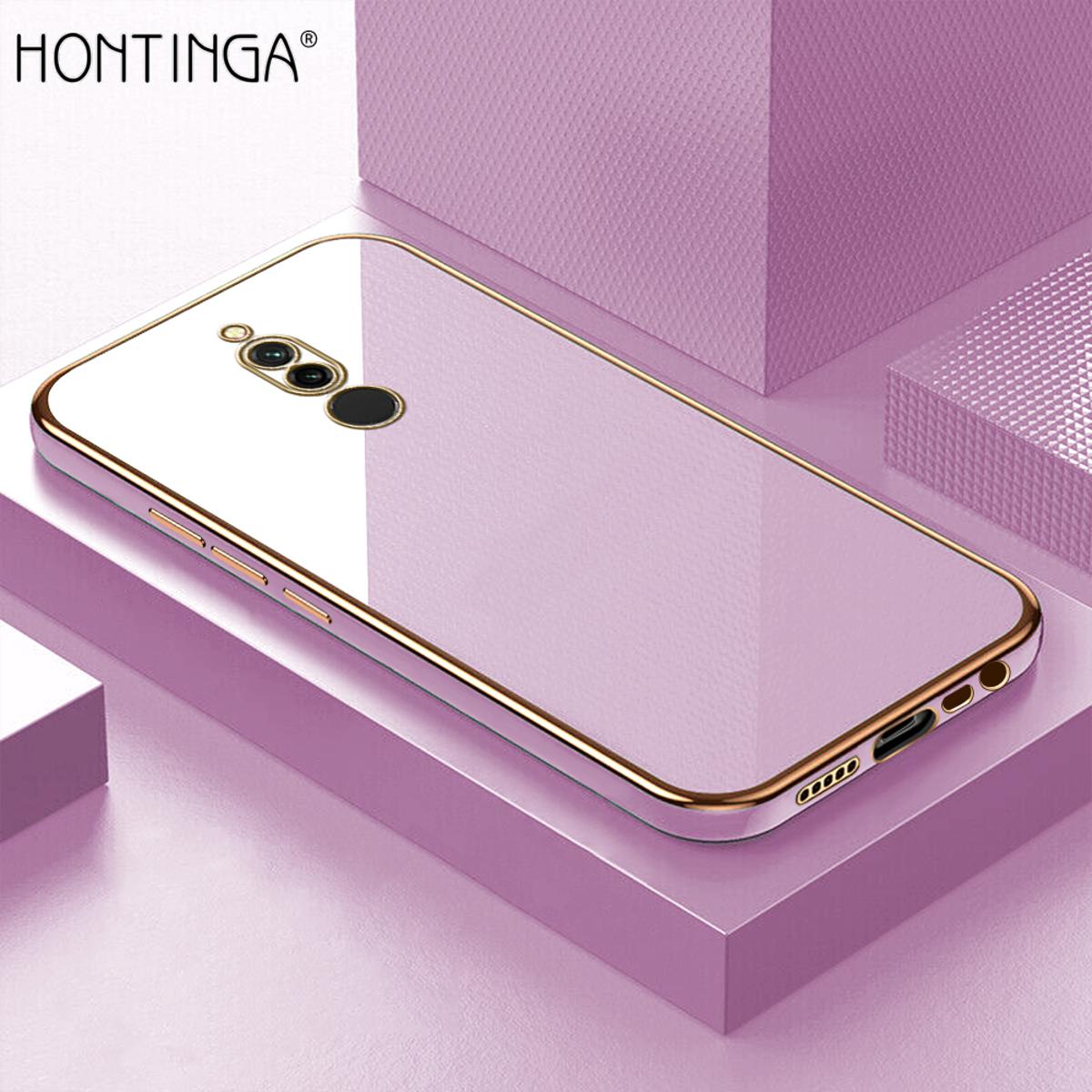 Hontinga for Xiaomi Redmi 8 Back Cover + Free Lanyard Luxury 6D Plating Frame Shiny Bling Case Soft Silicone Square Phone Cases