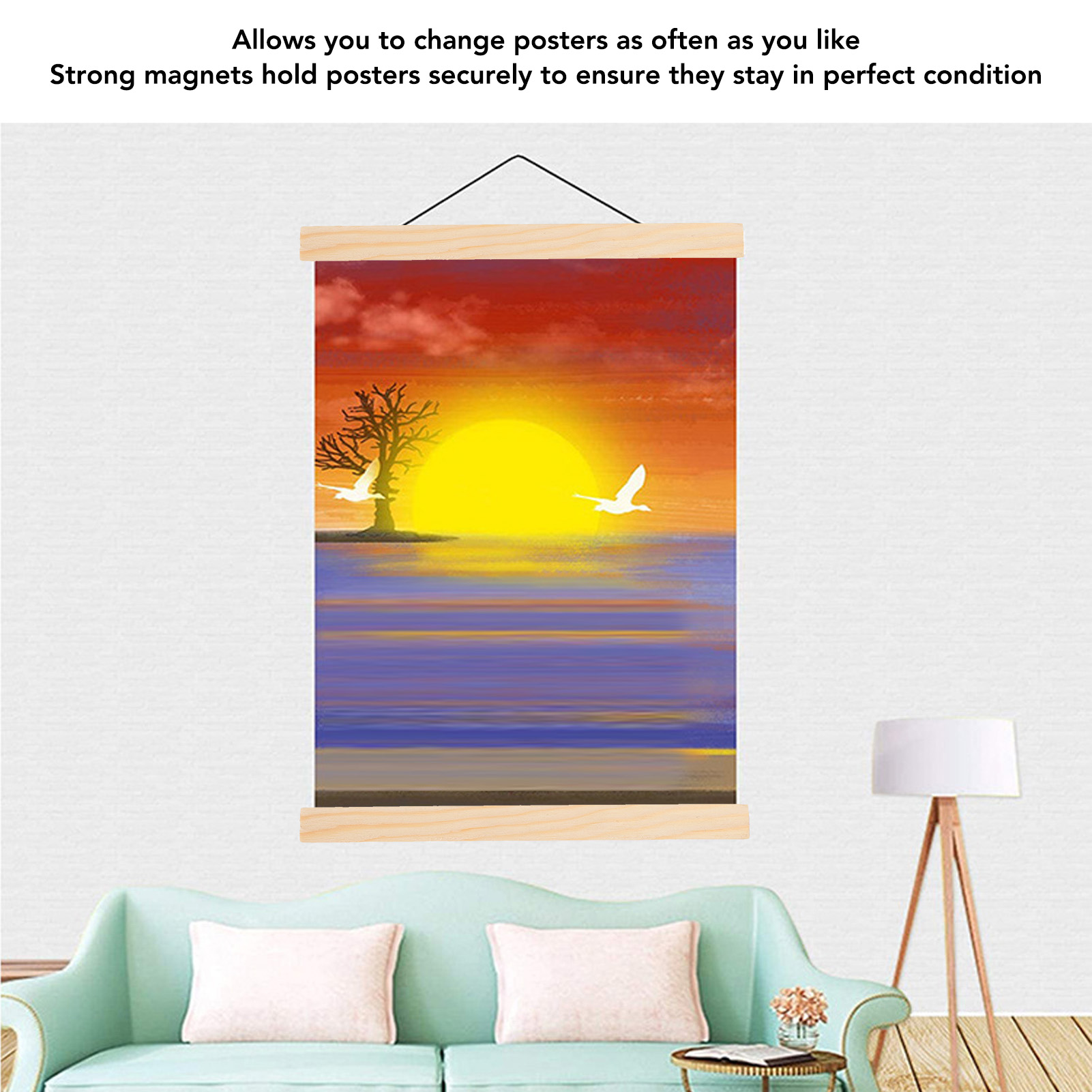 Magnetic Poster Frame Hanger Reusable Easy To Install Easy Operation Wood Poster Hanger Pine Replaceable for Maps for Pictures. 