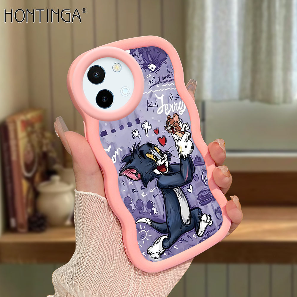 Hontinga for Vivo Y38 5G Y58 5G Back Cover Tom and Jerry Pattern Luxury Phone Cover Soft Silicone Macaron Wave Mobile Case