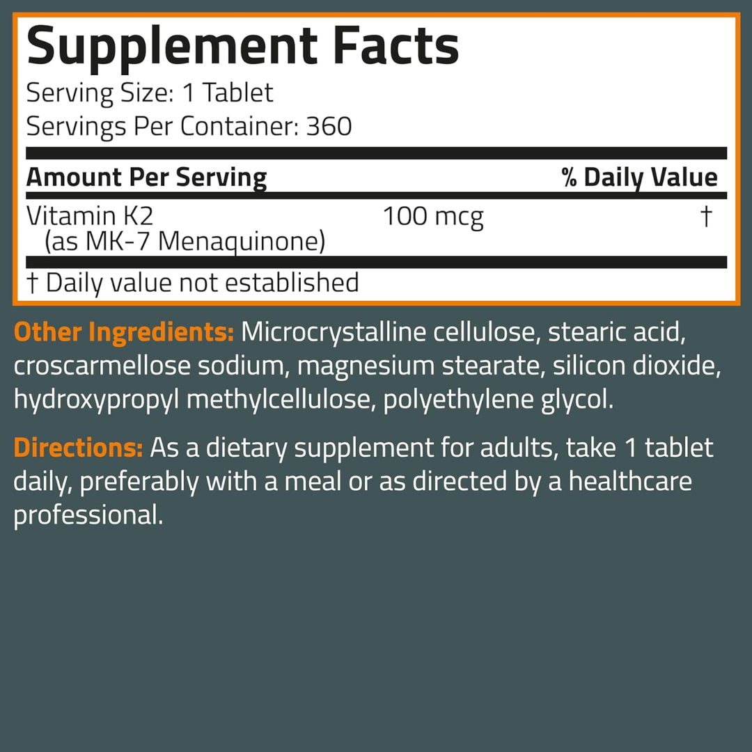 Bronson Vitamin K2 MK-7 100 MCG - 360 Tablets. 