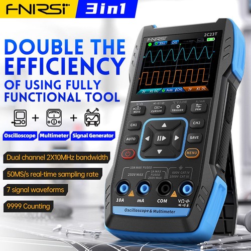 FNIRSI 2C23T 3 in 1 Digital Oscilloscope Multimeter Signal Generator + P6100 Probe, 2 Channels, 10MHz Bandwidth, 50MSa/s Sampling Rate, 9999 Counts