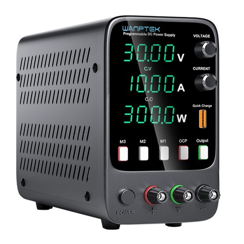 WANPTEK APS3010H Programmable Regulated DC Power Supply, 30V 10A, Storage Memory Function, Encoder Adjustment, USB Fast Charge, 4-Digit Display, Low Ripple, Cooling Fan - UK Plug. 