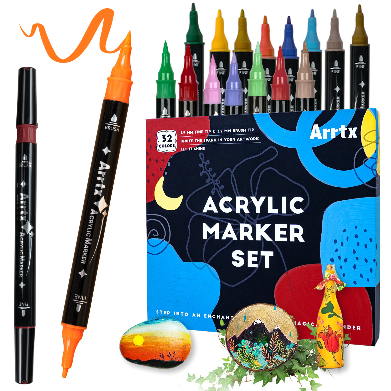 Arrtx Soft-head Acrylic Marker 24/32 Color Set Water-based Pen Graffiti Hand-painted DIY Painting. 