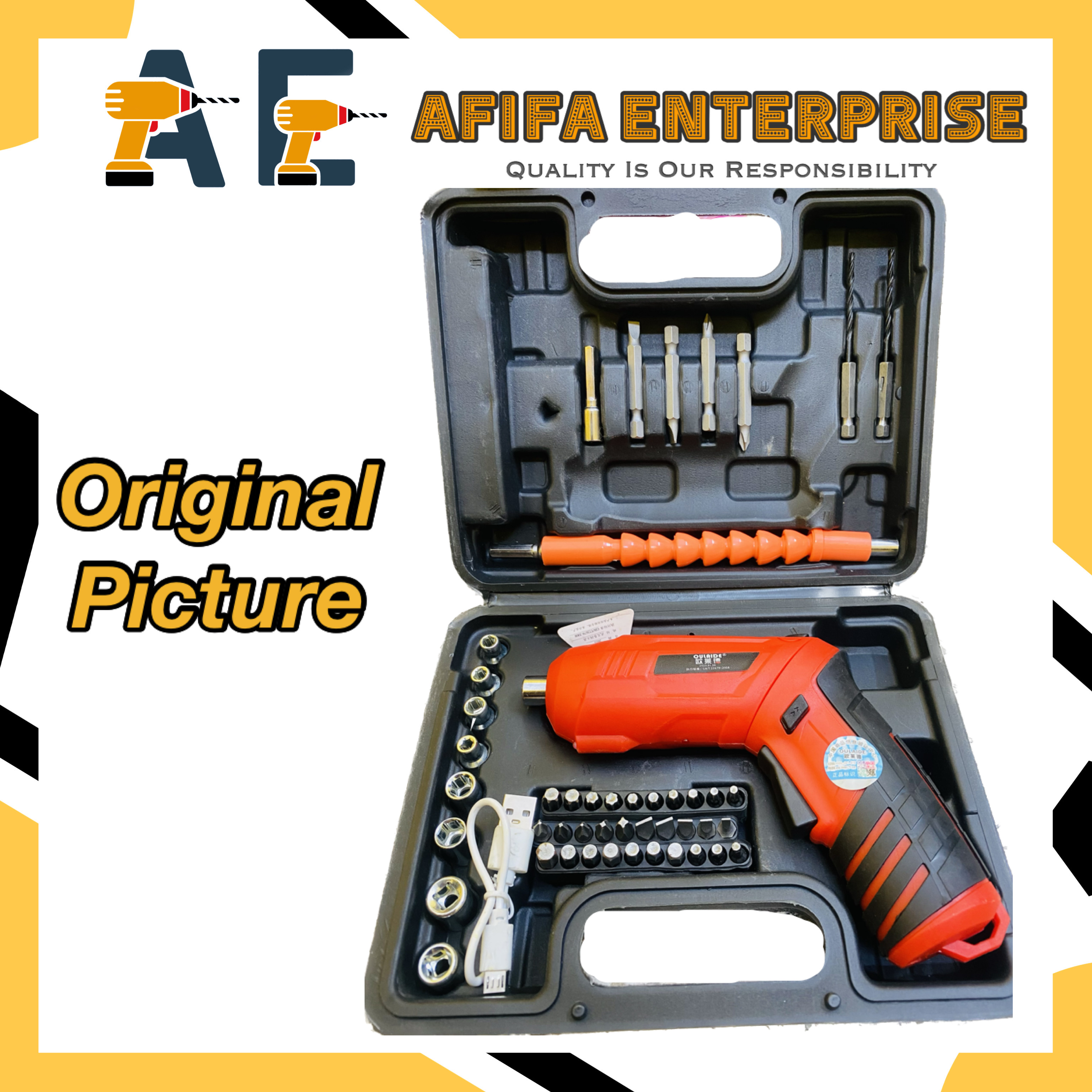 Oulaide 4V Cordless Screwdriver Drill 49pcs Tools Set For Multipurpose Use. 