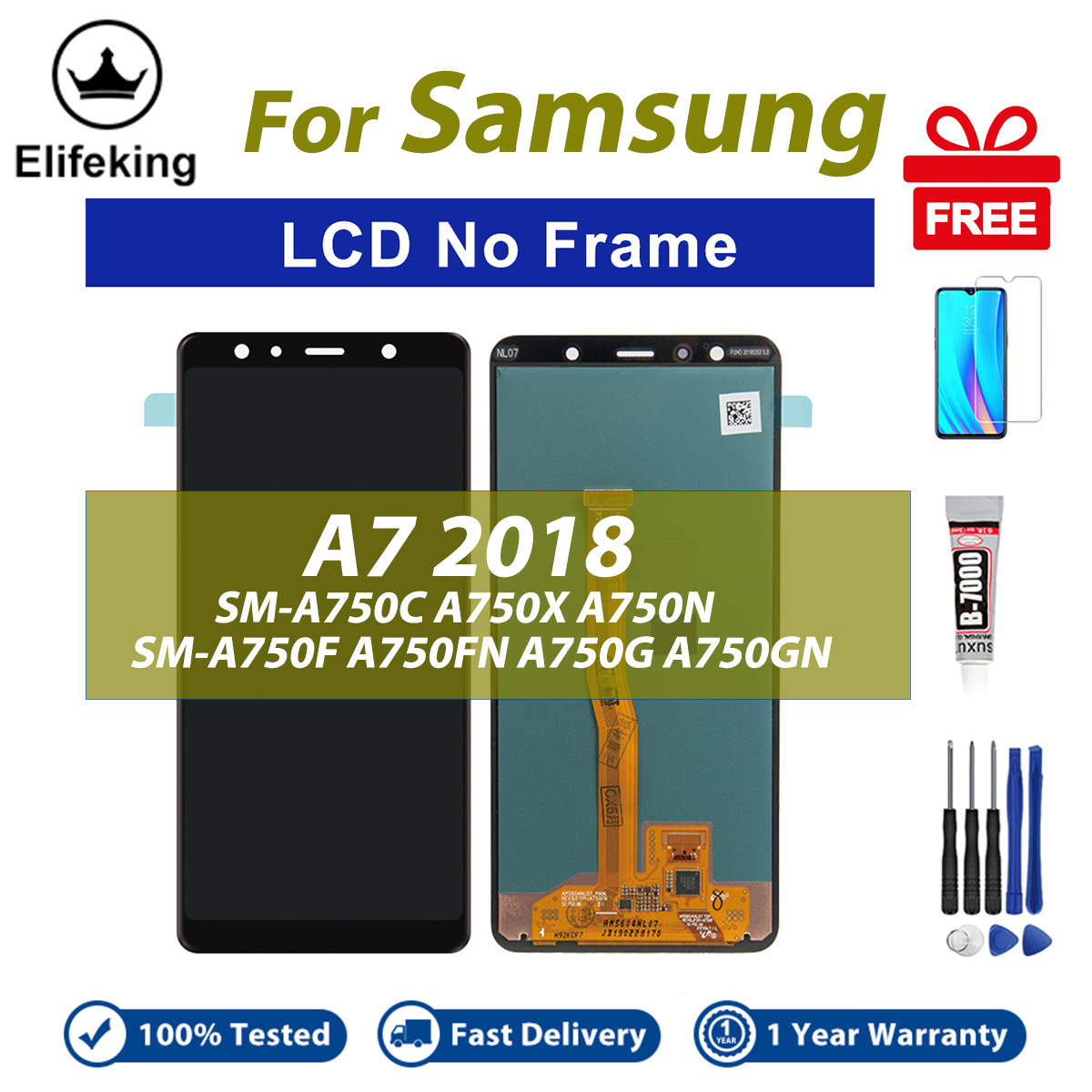 LCD No Frame For Samsung Galaxy A7 2018 A750 SM-A750F A750G Display Touch Screen Digitizer Assembly Replacement Parts. 
