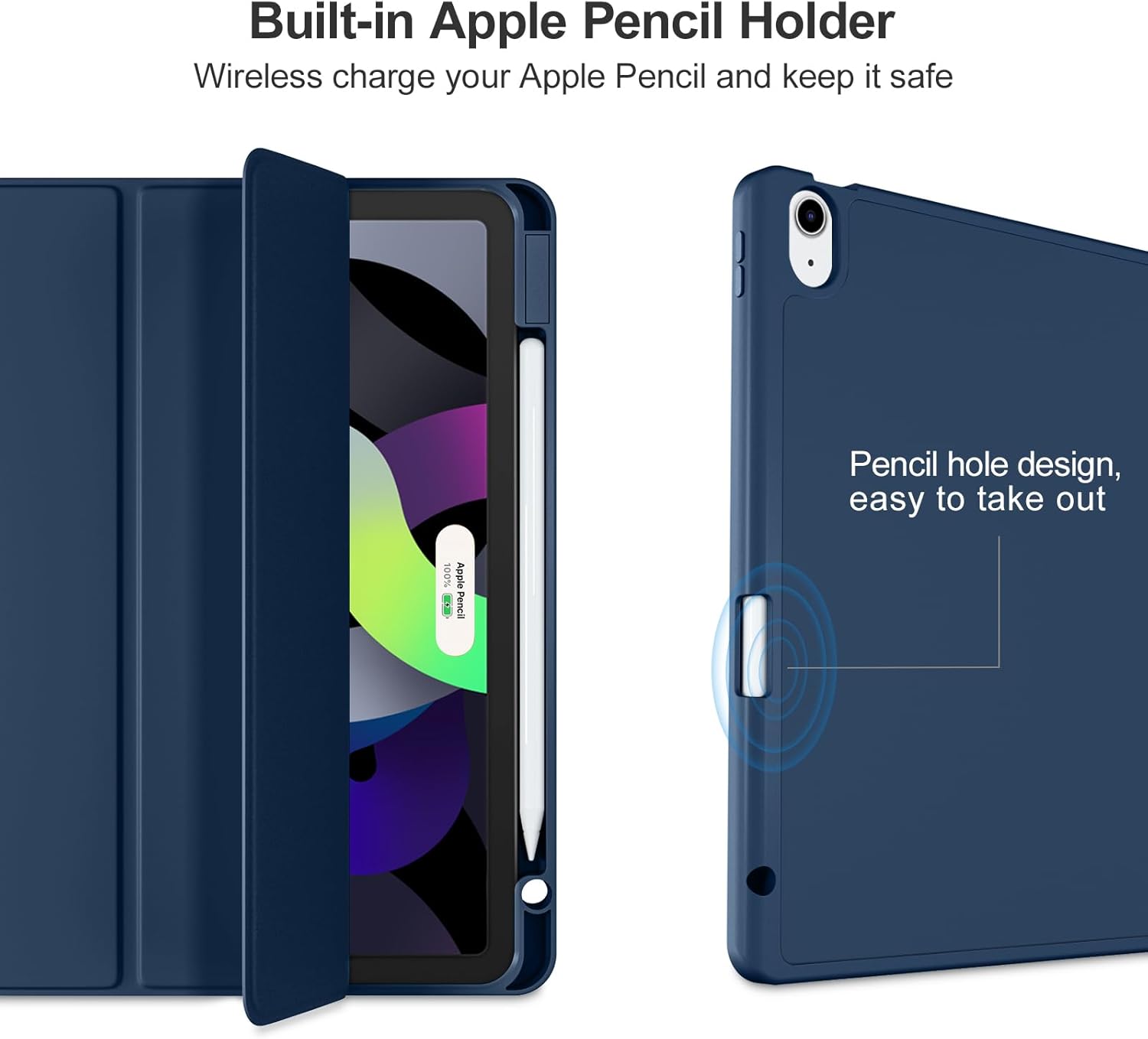 For ipad Air 6th Generation 11 Inch Case 2024/ iPad Air Case 5th Generation/4th Generation 2022/2020 10.9 Inch, Smart iPad Case[Support Touch ID and Auto Wake/Sleep] (Black/Navy Blue). 