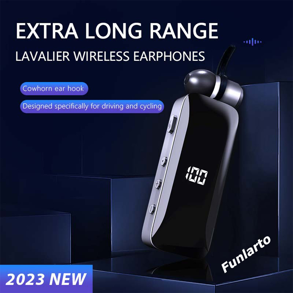Machine LED Collar Clip Wireless Ear Clip on Bluetooth Headset Retractable Bluetooth 5.3 Headset Battery Display Hands-Free Microphone. 