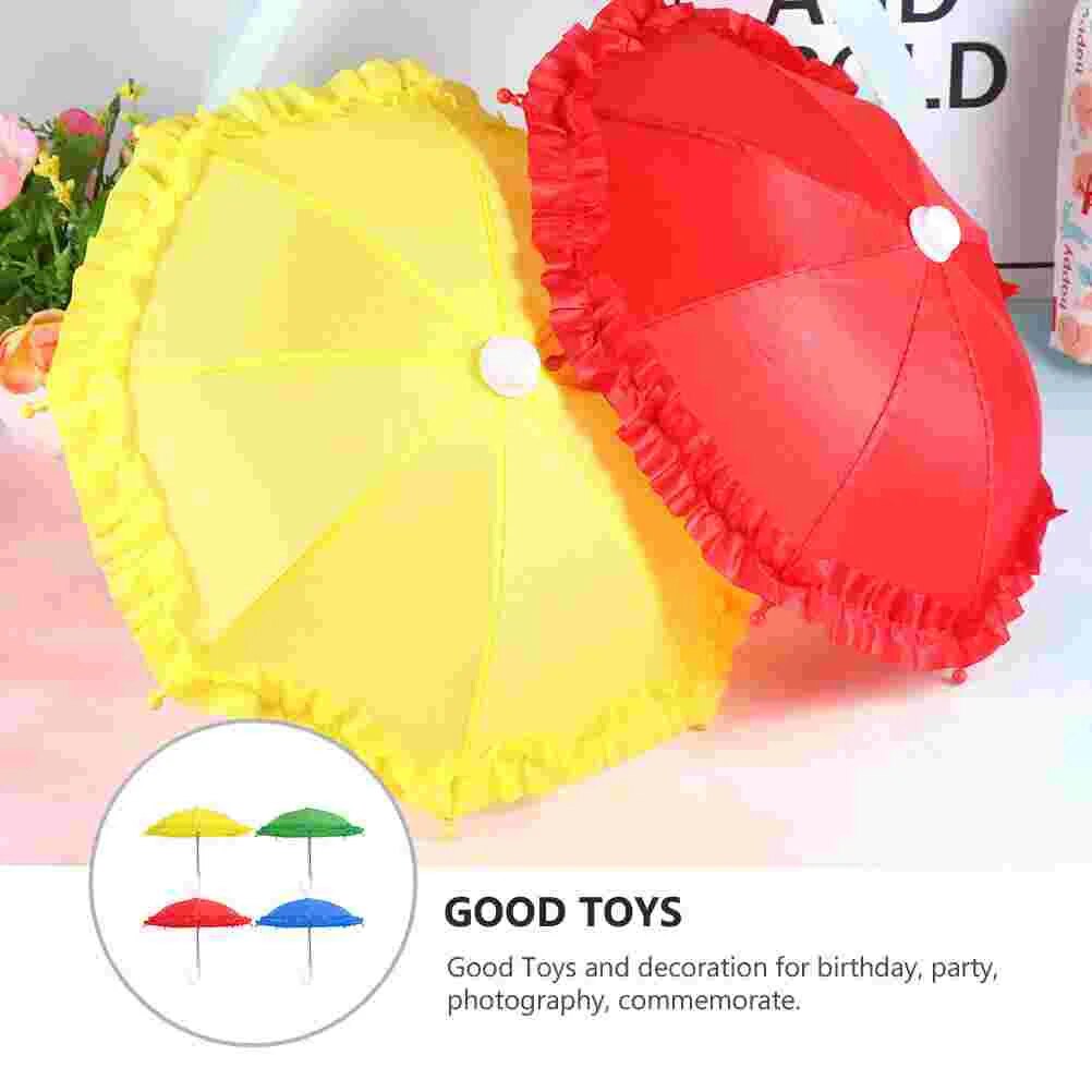 4Pcs Children's Pure Color Lace Toy Umbrellas Decoration Umbrellas (Random Color). 