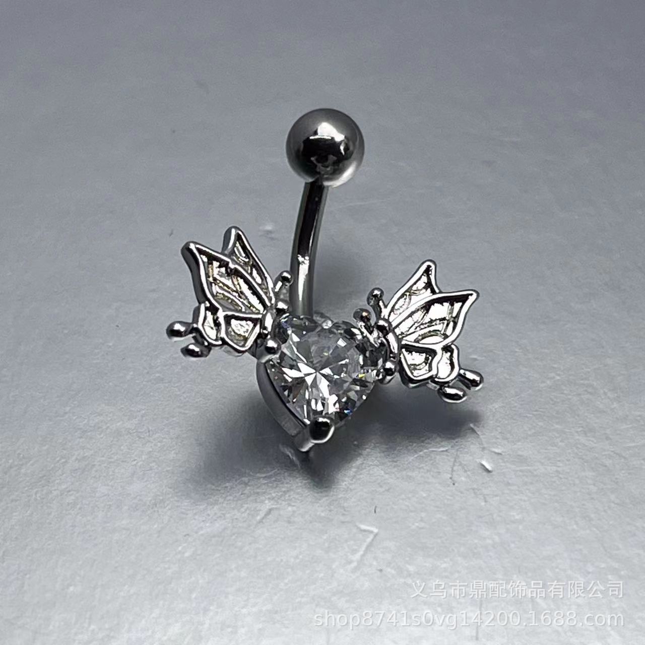 European and American cross-border light luxury style shiny navel ring heart-shaped tiger head panda windmill navel piercing navel ring source factory. 