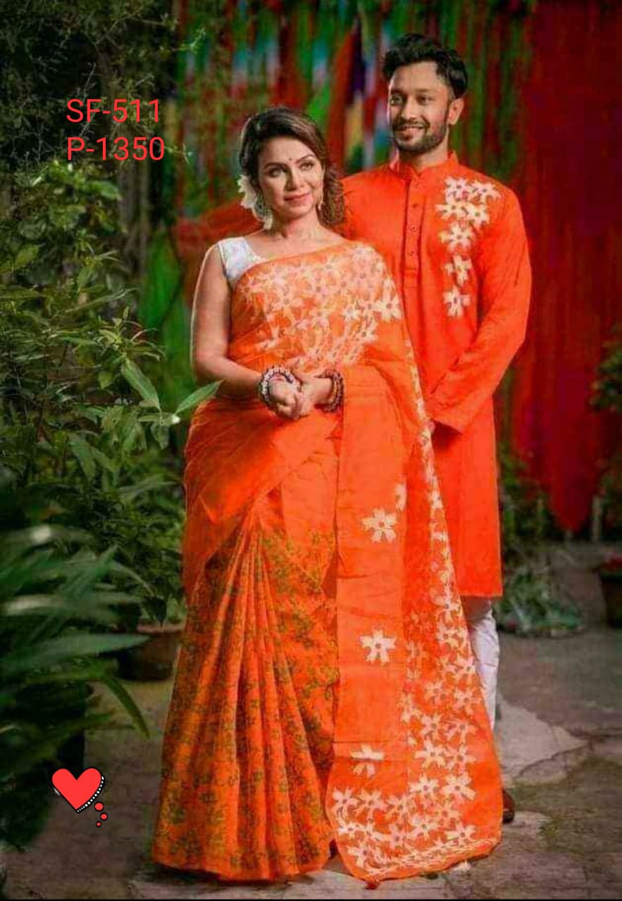 Exclusive Designer Less Work Block Print Half Silk Saree Dhupian Silk Panjabi Combo For Couple Buy Online At Best Prices In Bangladesh Daraz Com