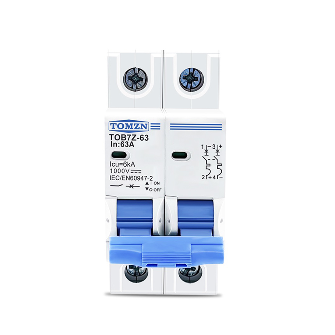 TOMZN 2P DC 1000V Solar Mini Circuit Breaker DC MCB Circuit Breaker for PV System