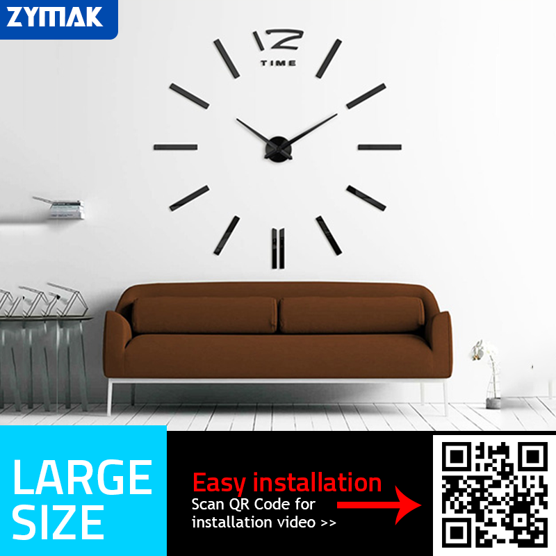 Zymak WP-55PB Glossy Acrylic 3D Sticker Type Wall Clock Large Size DIY Wall Clock. 
