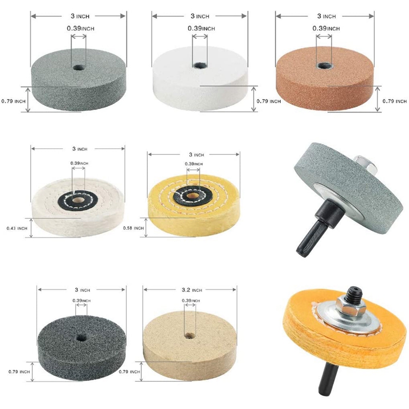 Buffing Polishing Wheel Kit 3 Inch,for Bench Buffer/Bench Grinder,Buffing Wheel Hole 3/8 Inch,Drill Arbor Adapter Kit. 