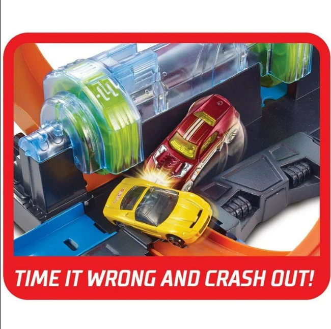 Hot Wheels FTB65 Corkscrew Crash Track Set Hot Wheels Corkscrew Crash Track Launch Set with One Vehicle. 