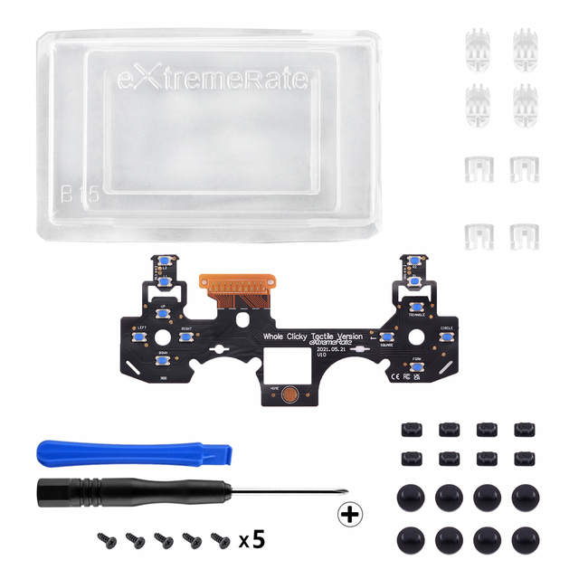 eXtremeRate WHOLE TACTILE Clicky Kit Face Dpad Buttons Flashshot Stop Flex Cable Mouse Click Kit for PS4 Controller CUH-ZCT2. 