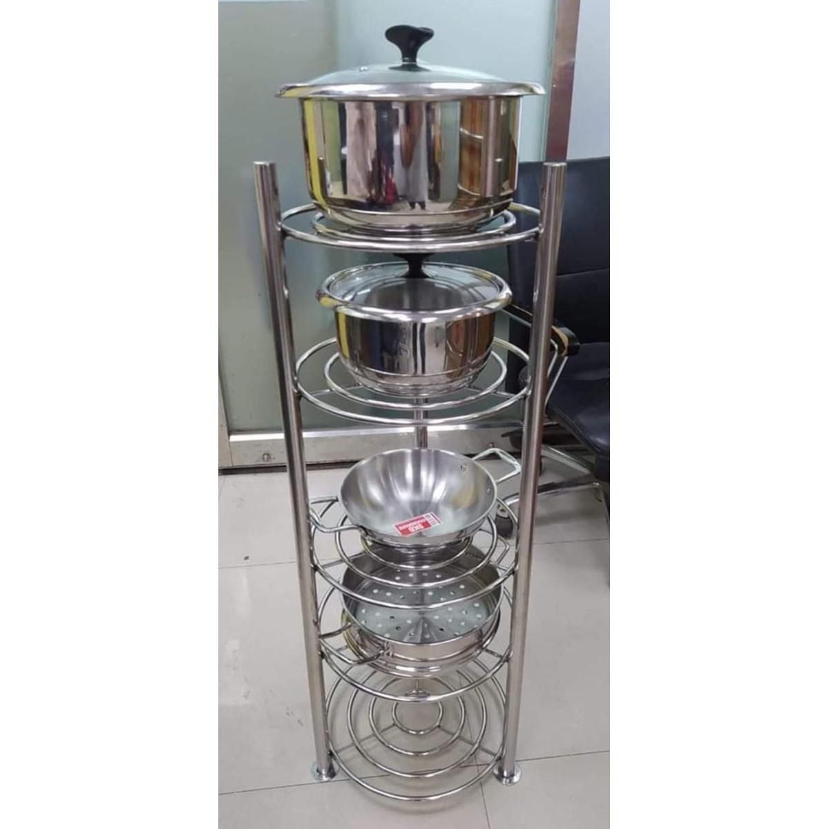 SKB 5 Tiers Saucepan Kitchen Frying Pan Pot Storage Rack Shelf Stand Kitchen Organizer -5 layer