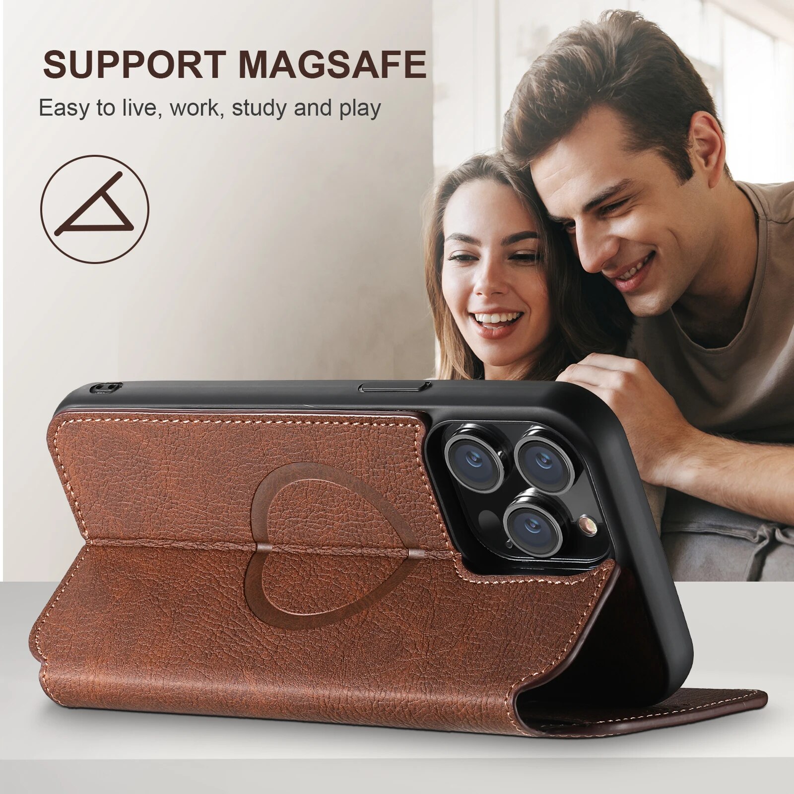 SUTENI Magsafe Leather Luxury Phone Case For iPhone 12 13 14 15 Pro Max Plus Ultra Flip Wallet Card Holder. 