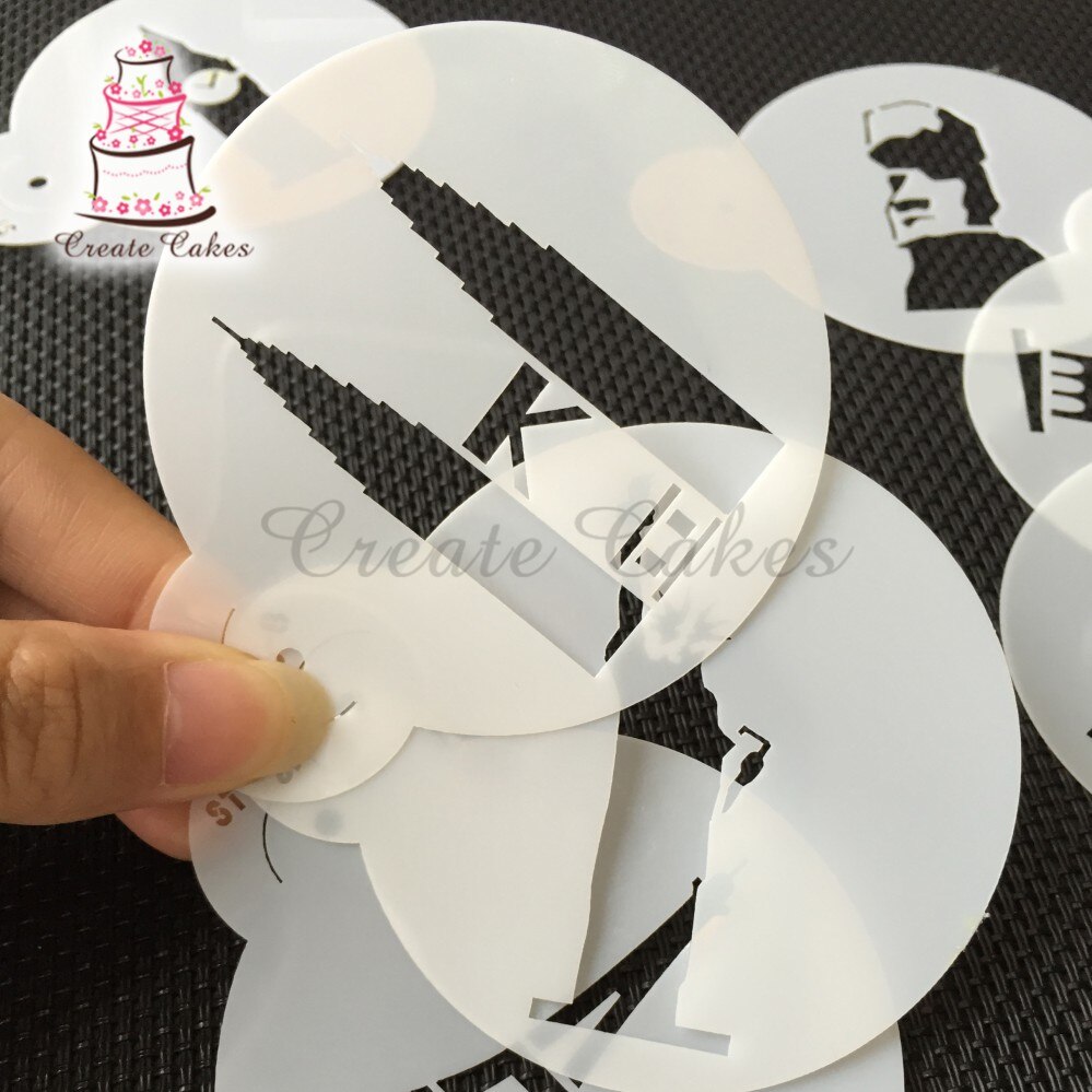 【happy one】Eiffel Tower Cookie& Decorative Stencils Petronas Twin Stencil for Cake Plastic Coffee Stencil ST-866. 