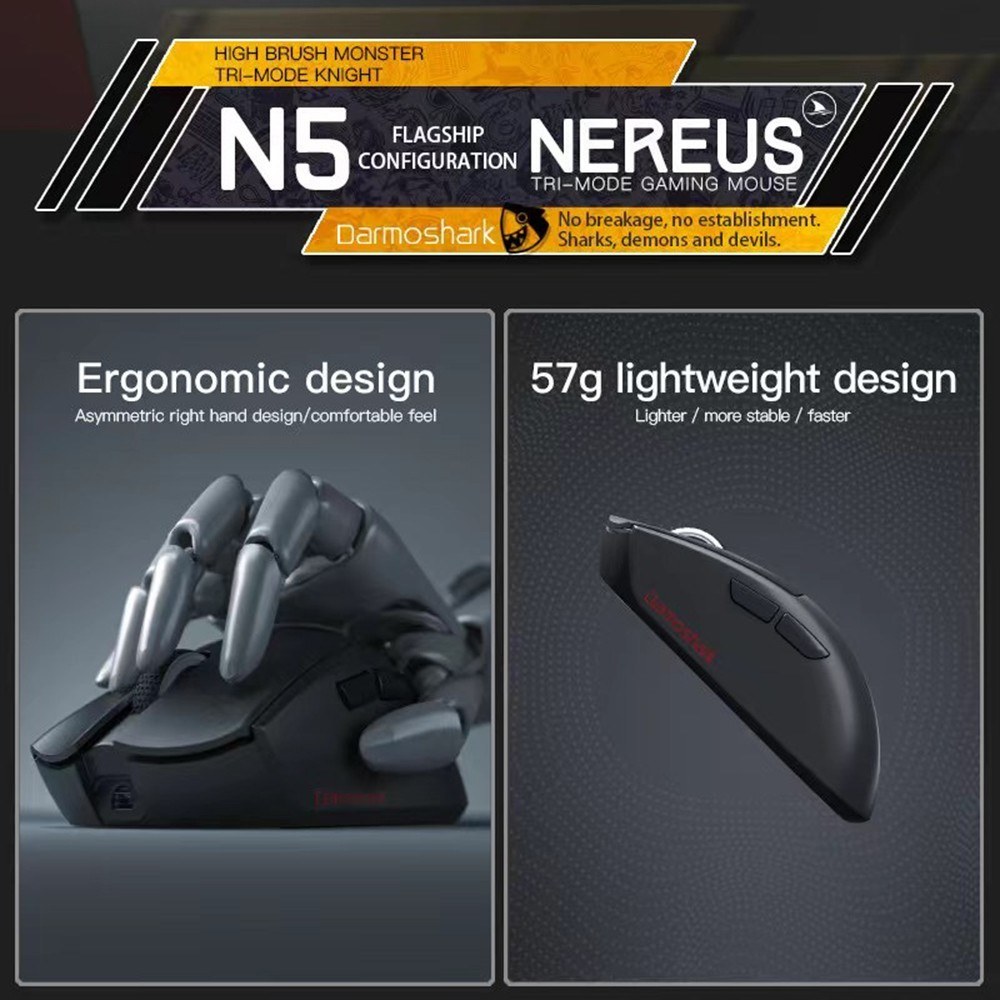 Darmoshark N5 Lightweight Gaming Mice Tri-Mode Connectivity 2.4G/BT/Wired Wireless Mice with Adjustable Moving Speeds for PC Laptop. 