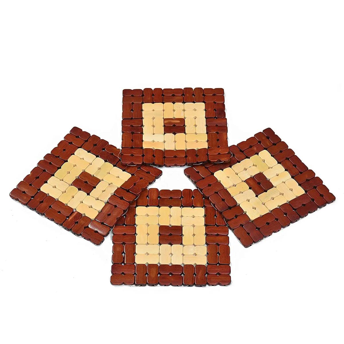 Elevate Your Dining Experience with a 4-Piece Wooden Dining Mat Set - Large Size, Square Bamboo Placemats, Insulation Backed Pads