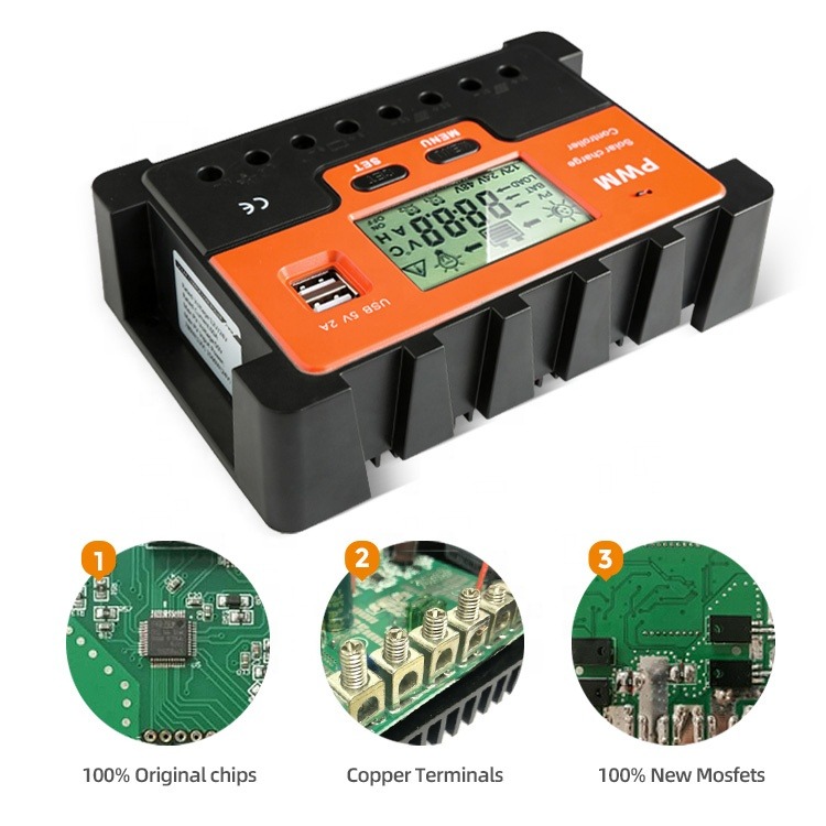 20amp/30amp PWM Solar Charge Controller 12V 24V Car LCD Display Intelligent Battery Controller for Lead Acid, Lithium. 