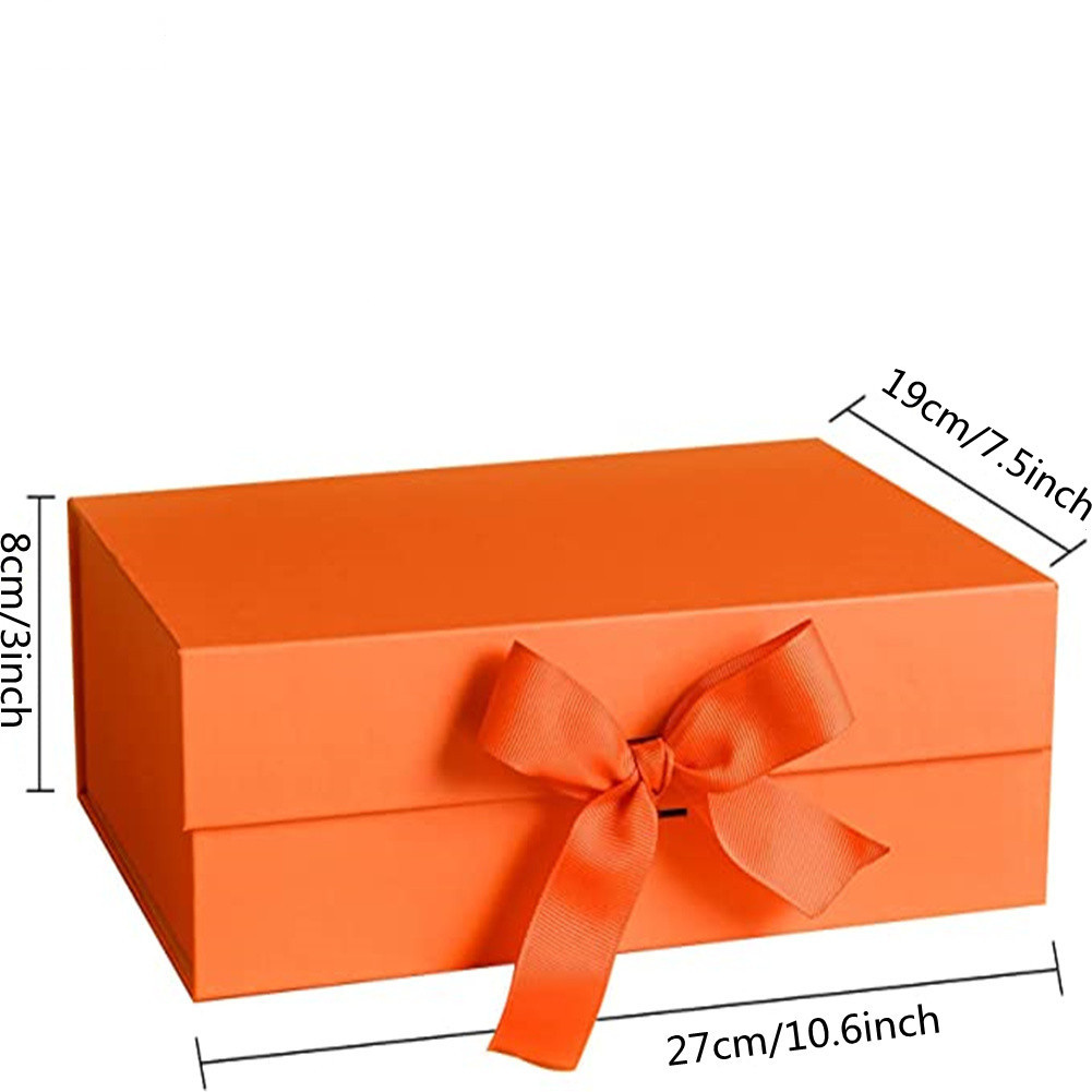 GC Strong Cardboard Folding Gift  Box With Magnetic Buckle Ribbon Exquisite Solid Color Clamshell Present Packaging Tools (27x19x8cm) specification:Black. 