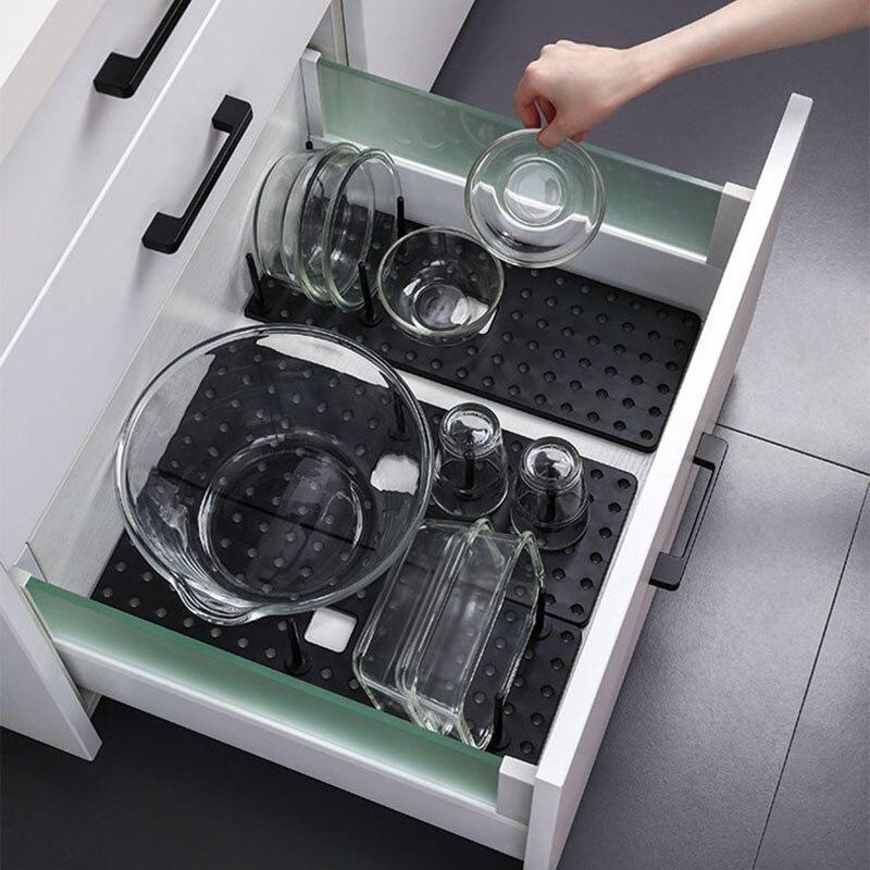 Plate Holder Shelf Bowl Rack Dish Storage Rack Pot Lid Tableware Sorting Racks Non-Slip Scalable Cup Kitchen drawer Organizer. 
