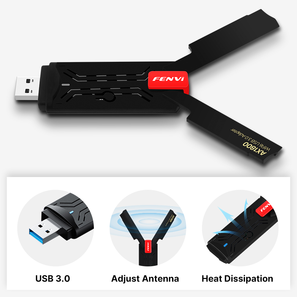 FENVI AX1800 WiFi 6 USB Adapter Dual Band 2.4G/5GHz Wireless Wi-Fi Dongle MT7921 Network Card USB 3.0 WiFi6 Adapter For Win10/11. 
