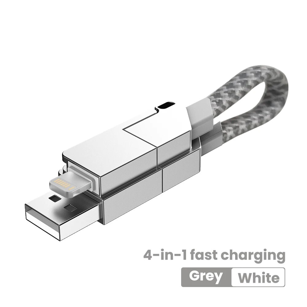 Elough 4-In-1 Portable Keychain Charging Cable 60W PD Fast Charge Data Cable Adapter for IPhone TypeC Android USB Type C