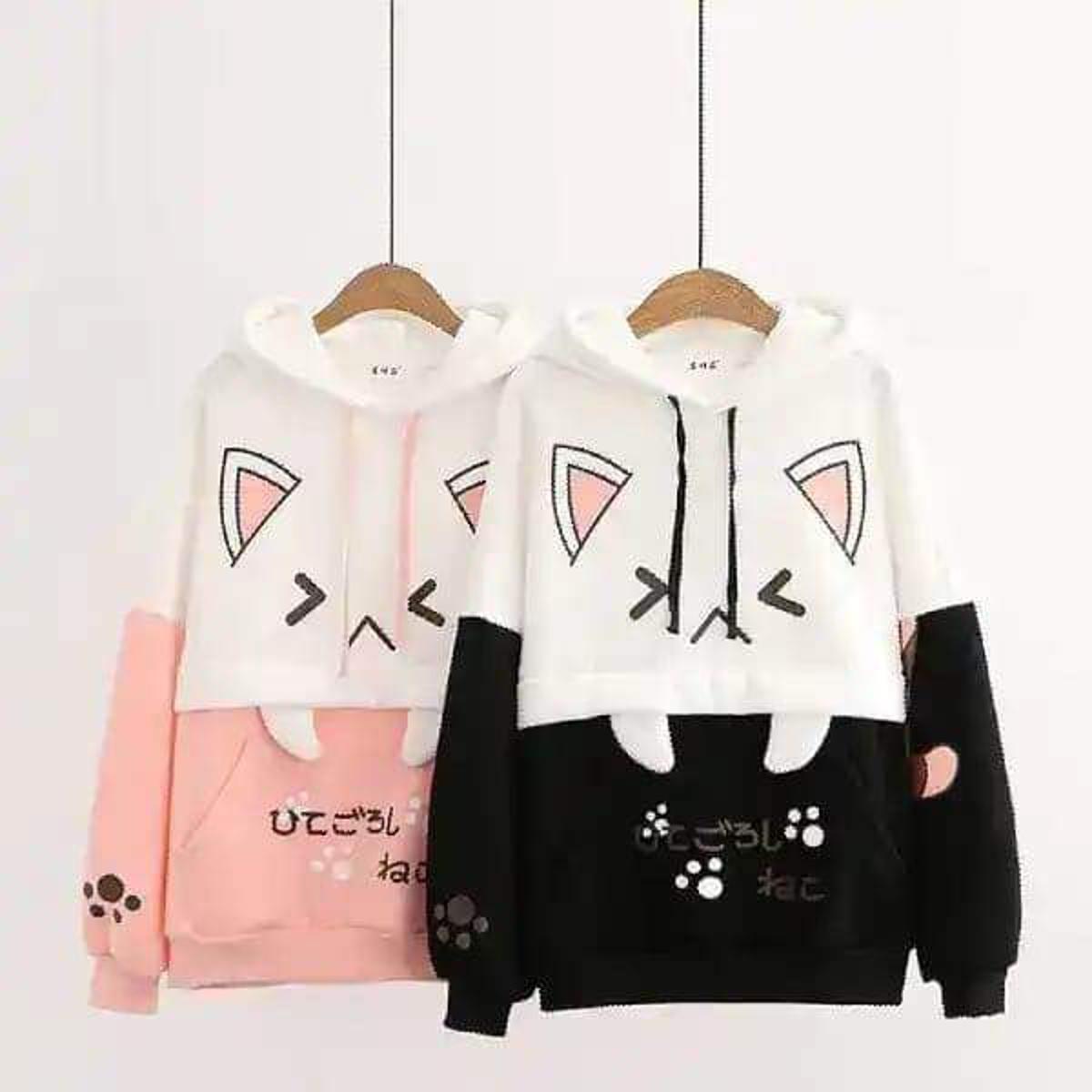 Pikachu Hoolie Harajuku Pink Hoodies Cartoon Cat Printed Hooded Sweet Sweatshirt Women 20223Winter Thick Warm Female Cute Kawaii Tops Tracksuit